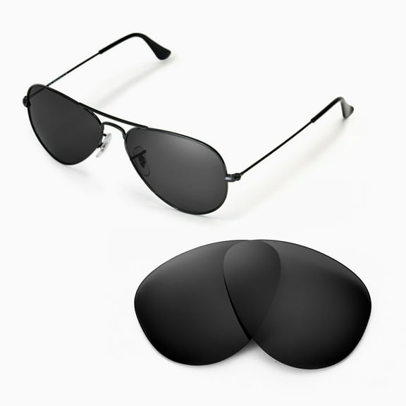 Walleva Black Polarized Replacement Lenses for Ray-Ban Aviator Large Metal RB3025 55mm Sunglasses