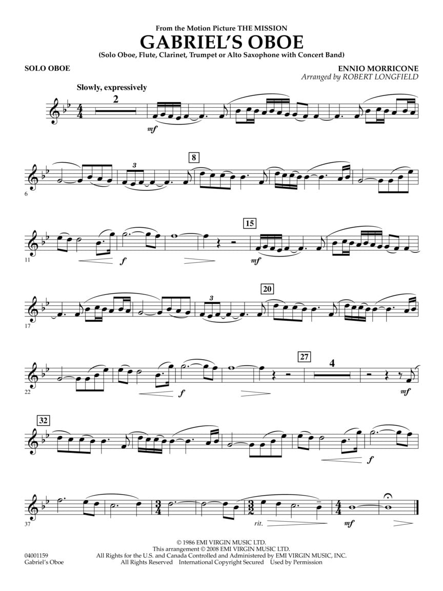Hal Leonard Gabriel's Oboe (from The Mission) - Young Concert Band Series Level 3arranged by Robert Longfield