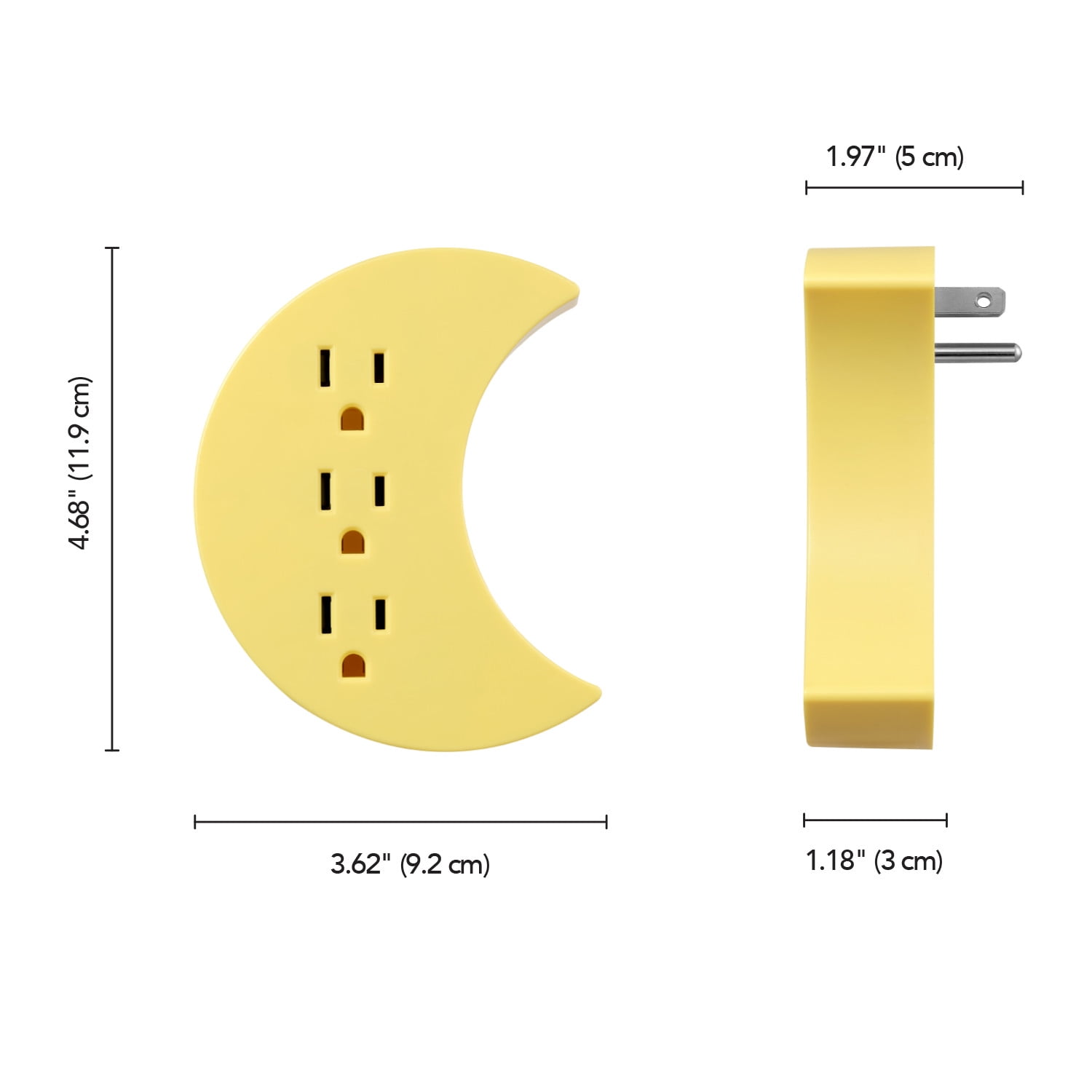 Adaptateur mural d’intérieur en demi-lune jaune à 3 prises de Globe Electric, non compatible avec appareils intelligents