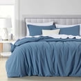 thumbnail image 2 of Chezmoi Collection Solid Blue 100% Washed Cotton Duvet Cover Set King Size, 3-Piece Luxury Soft Breathable Smooth Cooling Comforter Cover with Button Closure, 2 of 9