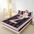 thumbnail image 4 of Manfei Monogrammed Z Sheet Set Twin,Ribbon Bowknot Bedding Sets Twin Size,Pink Black Twin Sheet Sets,Microfiber Room Decorative,3 Pieces, 4 of 7