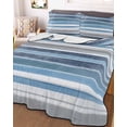 thumbnail image 3 of Quilts Twin Size Bedding Set, Blue Nordic Style Stripes Lightweight Quilted Comforter, Blue Gray Texture Soft Reversible Bedspread Coverlet with Pillow Covers for All Season, 68" x 86", 3 of 7