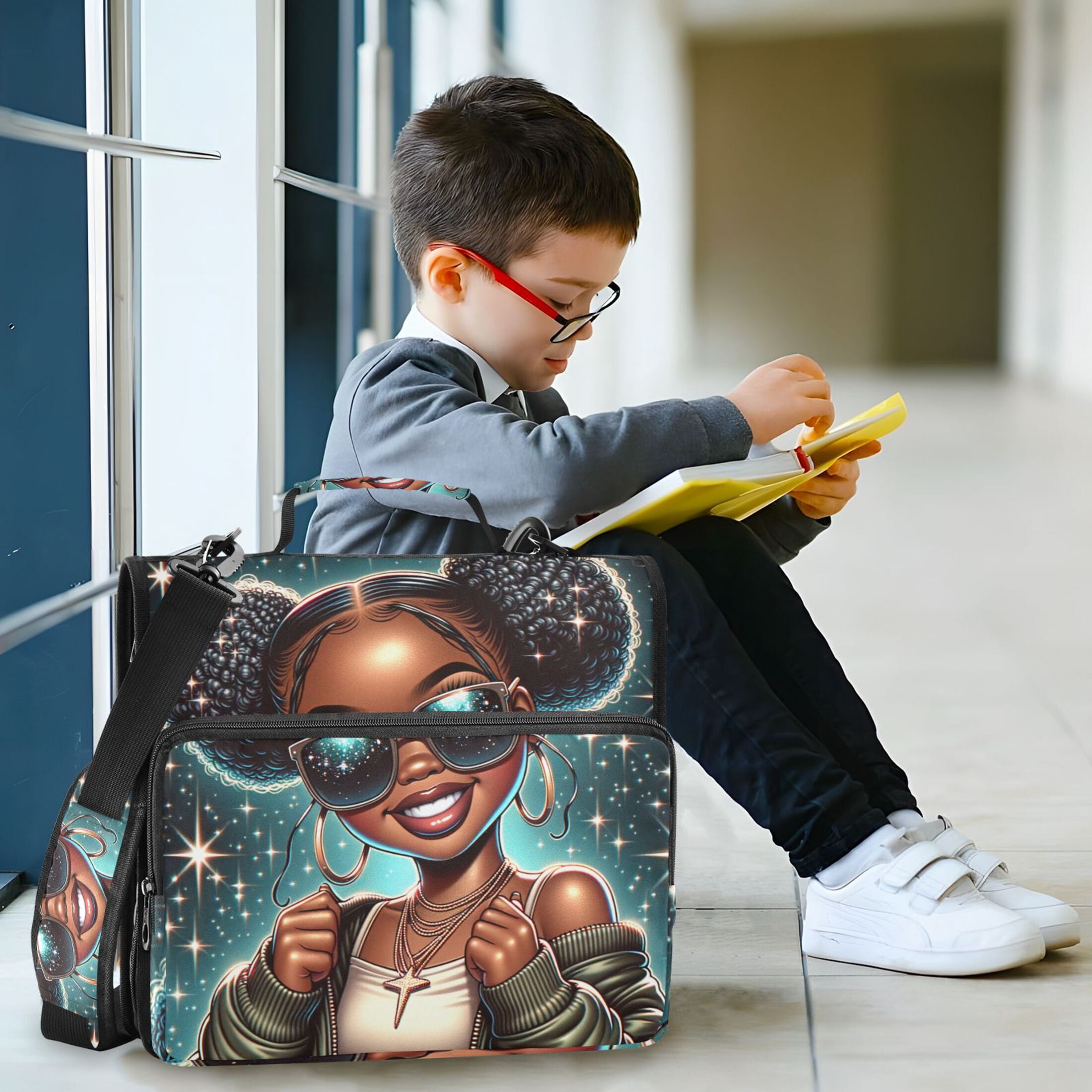 3 Ring Zipper Binder with Shoulder Strap Waterproof Trapper Keeper 2 Inch D-Ring 500 Sheets Capacity Beautiful Black Woman Wearing Sunglasses