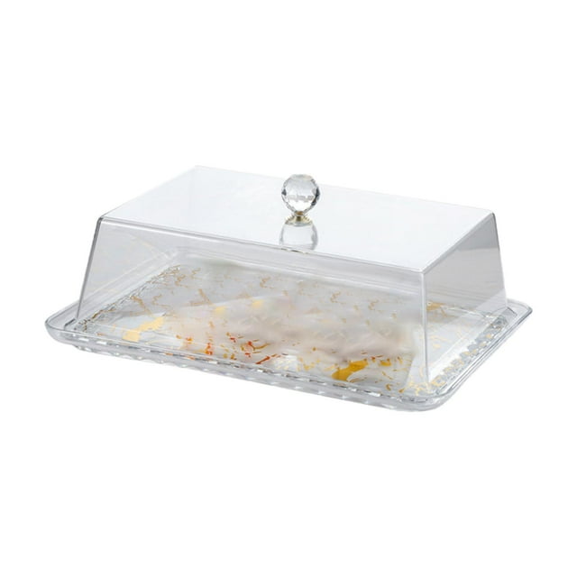 Luzkey Acrylic Cake Cover Bakery Display Case Serving Platter Cake Holder Insulated Food Dome for Cake Party Wedding Muffins Kitchen Rectangular gold S