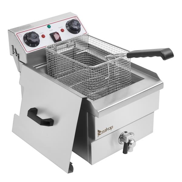 Electric Deep Fryer with Basket & Lid, 1500W 6L Stainless Steel Commercial Frying Machine, Countertop French Fryer with Temperature Control for Home