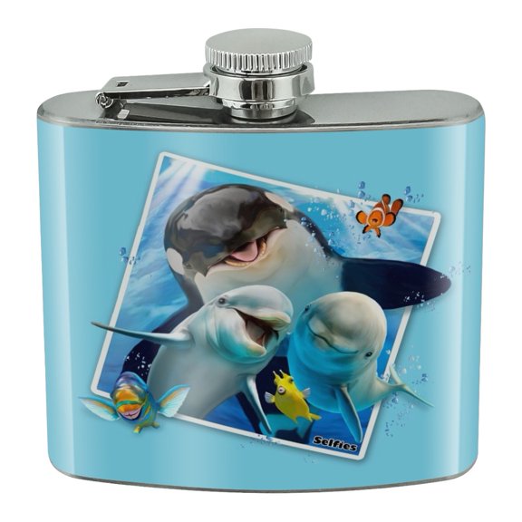 Ocean Selfie Picture Orca Killer Whale Dolphins Stainless Steel 5oz Hip Drink Kidney Flask
