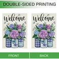 thumbnail image 3 of Welcome Spring Hydrangea Flower Garden Flag Double Sided, Mason Jar Purple Floral Daisy Decorative Yard Outdoor Home Small Decor, Butterfly Summer Burlap Outside House Decoration 12.5 x 18, 3 of 6