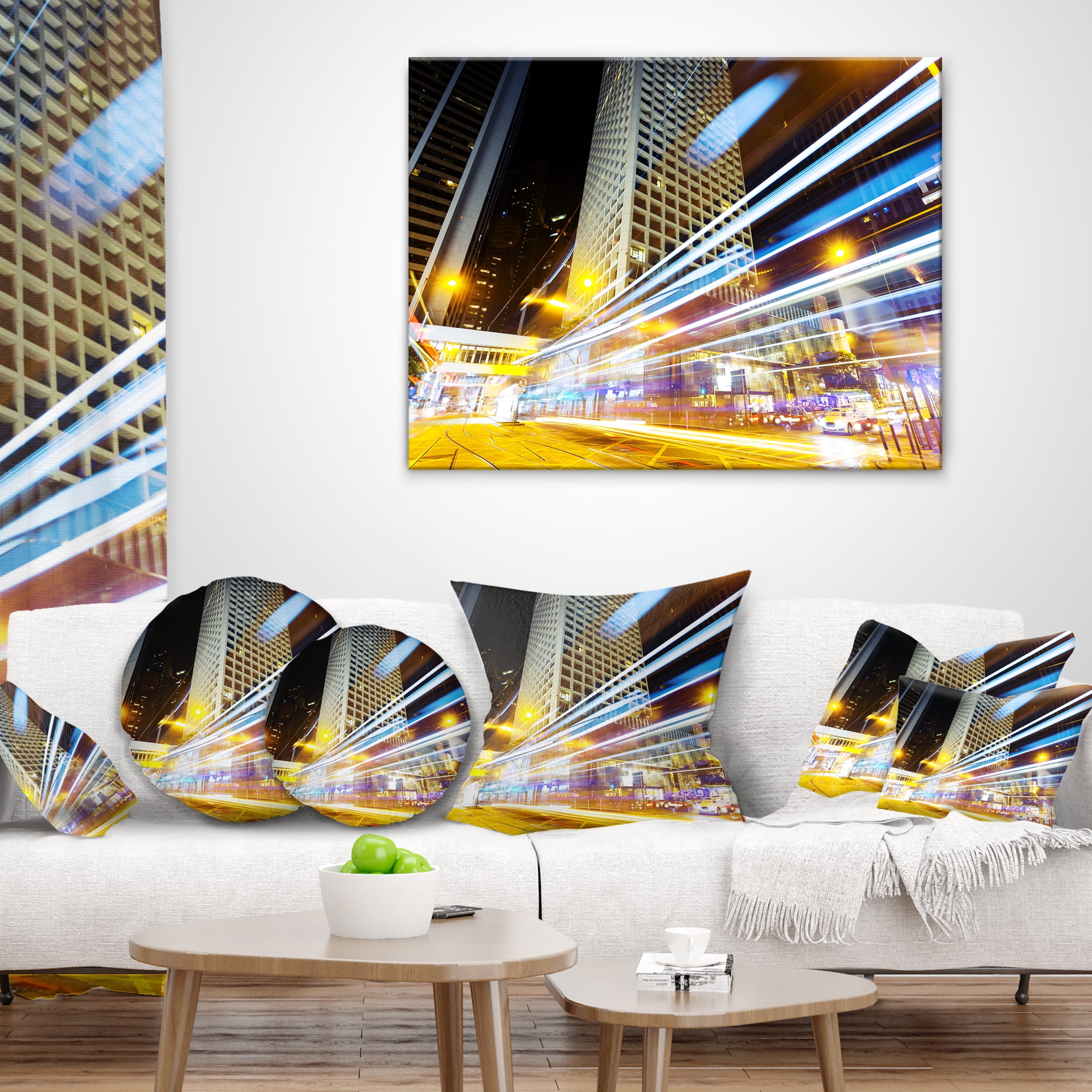 Designart Urban City Traffic Trails - Cityscape Digital Throw Pillow - 16x16