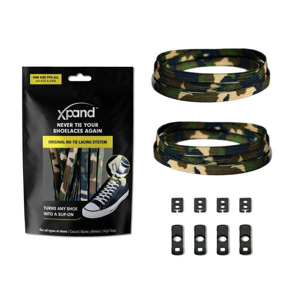 Xpand No Tie Shoelaces System with Elastic Laces - One Size Fits All Adult and Kids Shoes - Green Camo