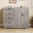 thumbnail image 1 of Bingirl Commode de Chambre Multifonction en Bois : 43,3 Po H, Armoire Garde-Robe à 2 Portes avec 4 Tiroirs, Tringle et Rangement à Profil Bas pour Suspendre des Vêtements (Gris), 1 of 7