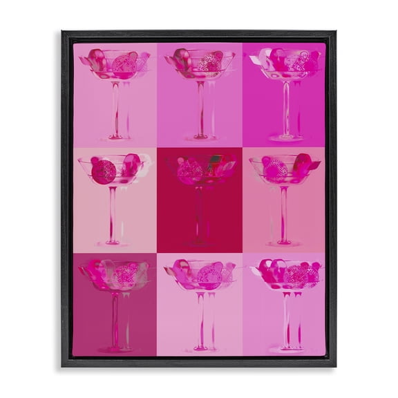 Stupell Industries Mid-Century Pink Abstract Drinks Black Floating Frame Canvas Art, 17 x 21, by Lil' Rue