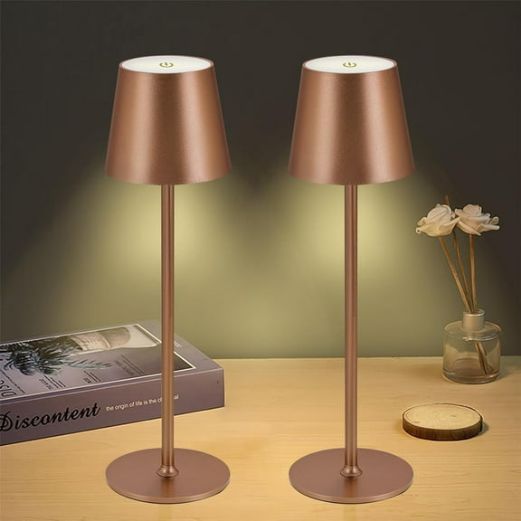 2Pack Cordless Table Lamps USB Rechargeable Simplicity Desk Lamp Built-in 4600 mAh Battery LED Battery Operated lamp with Touch Control Table lamp - Bedroom/Desk/Reading/Patio(Brown)