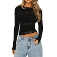 thumbnail image 3 of Women Slim Fit Tops Lace Patchwork Short T-Shirts Long Sleeve Shirts Spring Fall Streetwear, 3 of 7
