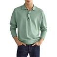thumbnail image 1 of Wrcnote Men Long Sleeve Buttons Up T Shirts Casual Lapel Neck T-shirt Solid Color Tennis Polo Shirt Green 2XL, 1 of 2