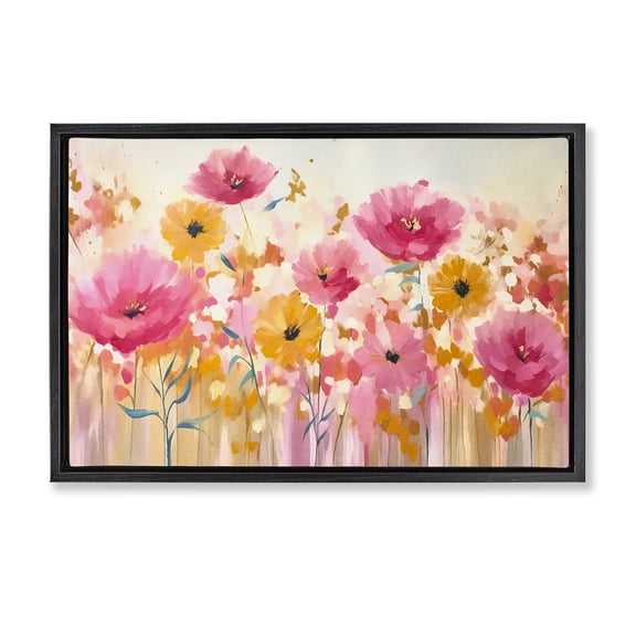 Stupell Industries Transitional Blooming Whimsy Pink & Yellow Black Floating Frame Canvas Art, 25 x 17, by Andrea Haase