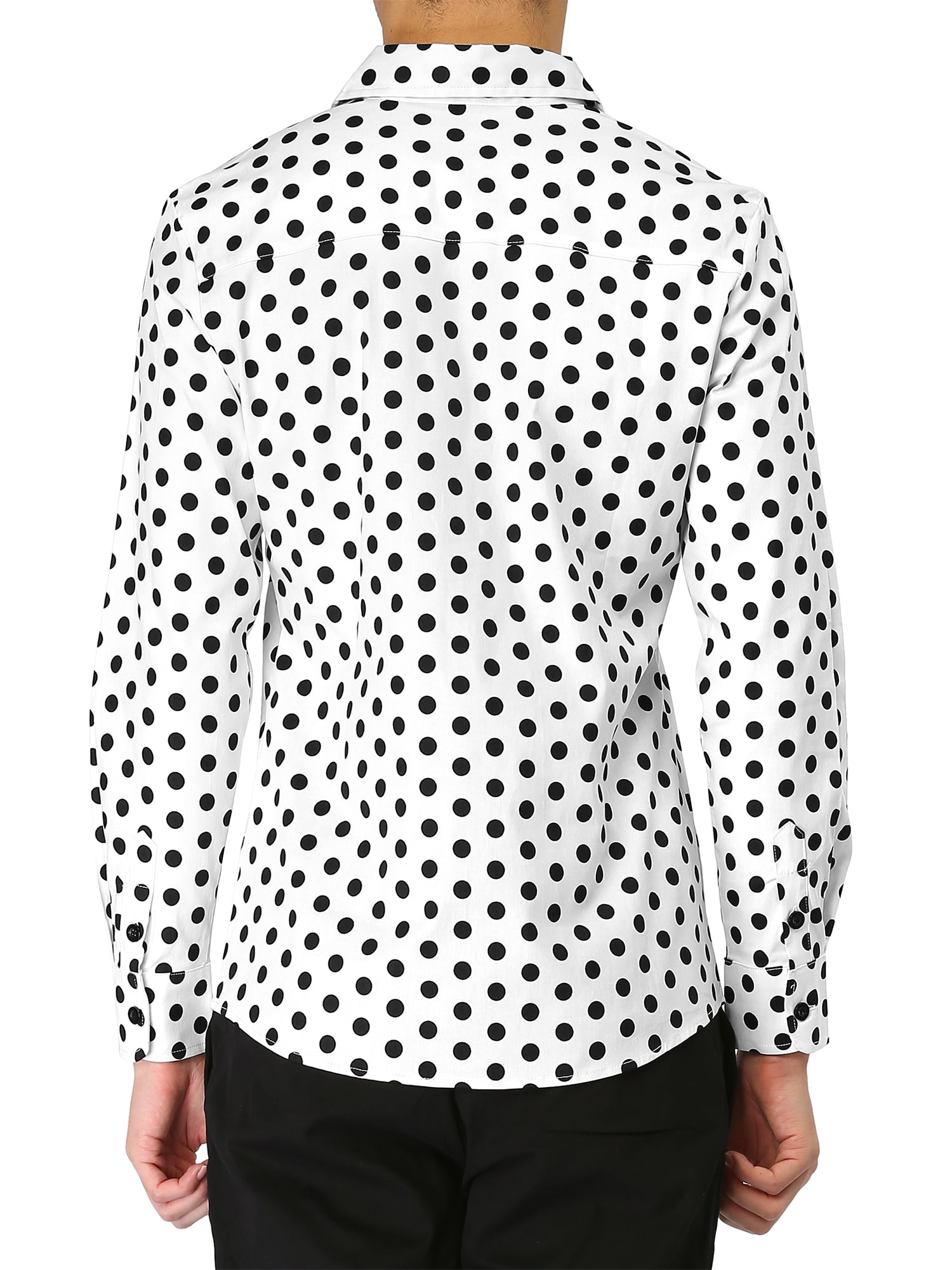 Unique Bargains Men's Long Sleeve Button Slim Polka Dots Shirt 42 White