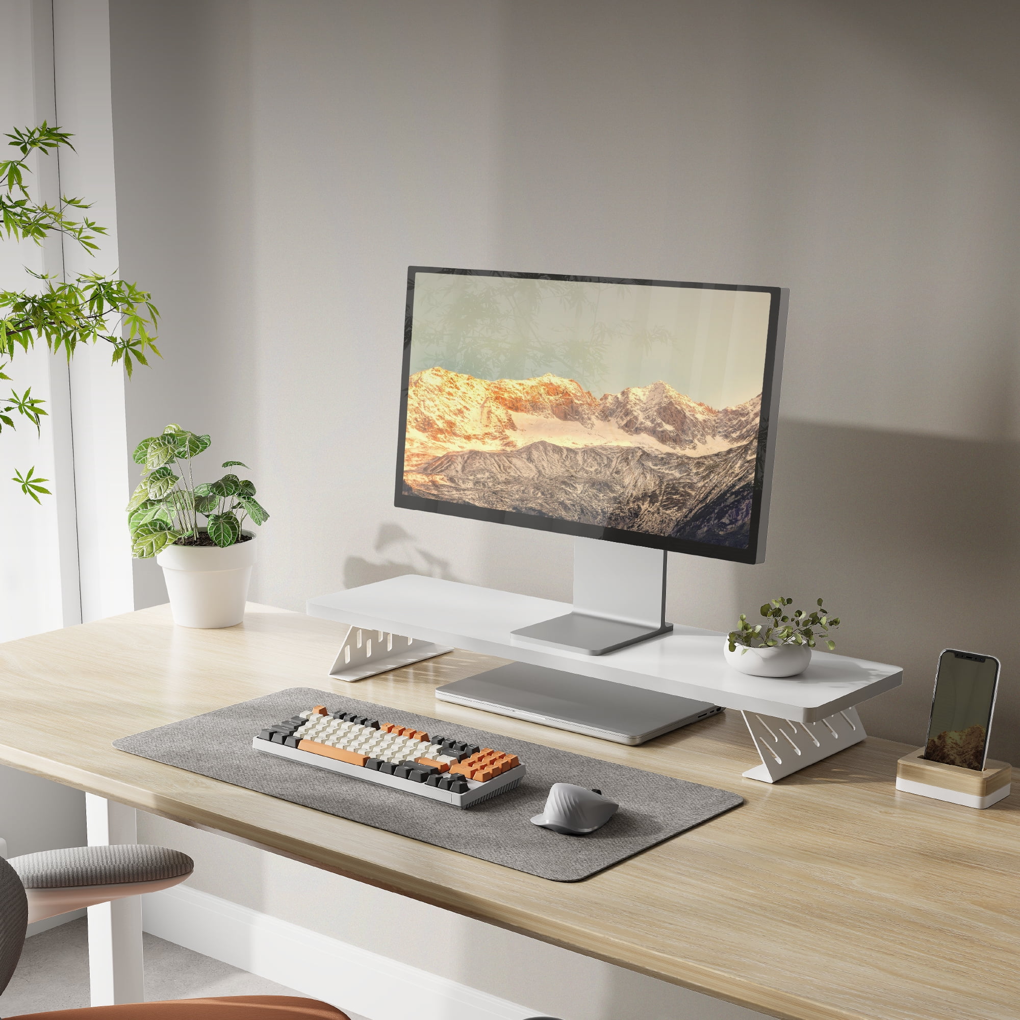 Fenge Dual Monitor Stand Riser, 31.5 inch Long Monitor Stand for Desk