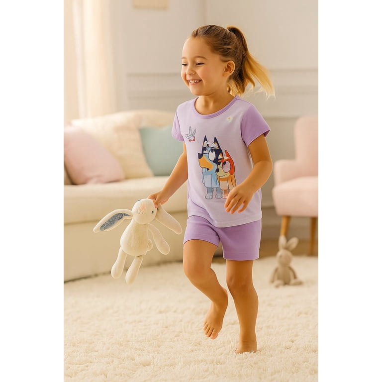 Bluey 4-Piece Girls Pajama Set with 2 Short Sleeve Tops & 2 Shorts