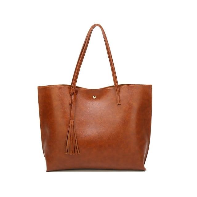 Dreubea Bolso de hombro de piel sintética suave para mujer, bolso de mano con borlas de gran capacidad
