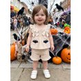 thumbnail image 6 of Loicainy Baby Toddler Girl Halloween Clothes Set 6 9 12 18 24 Months 2T 3T Pumpkin/Ghost/Bat Embroidered Plaid Print Fly Sleeve Square Neck Tops and Shorts 2 Pieces Outfits, 6 of 9