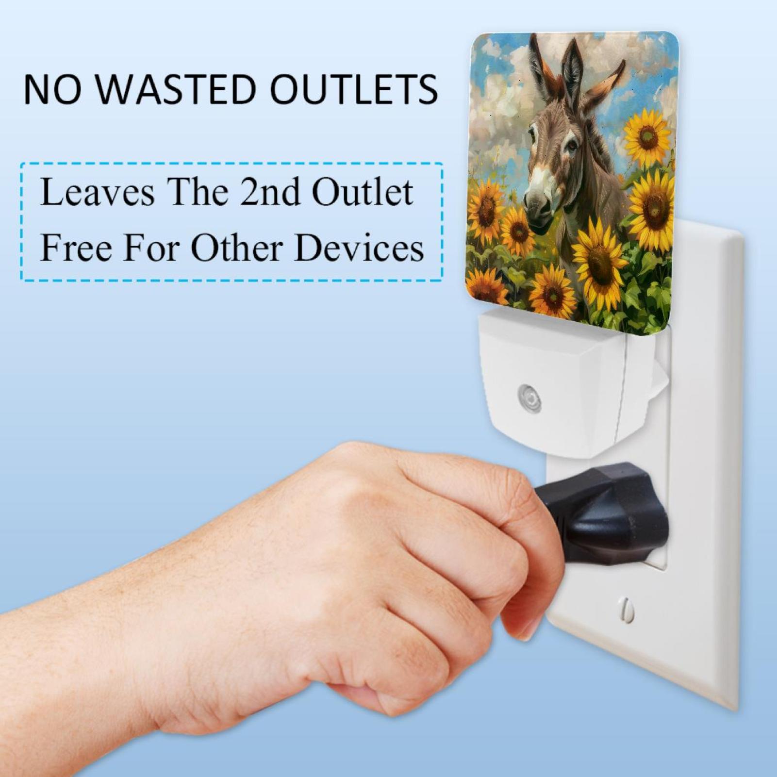 PhooArto Funny Donkey Sunflowers Plug in LED Night Light Auto Sensor Dusk to Dawn Decorative Night for Bedroom, Bathroom, Kitchen, Hallway, Stairs, Baby's Room, Energy Saving
