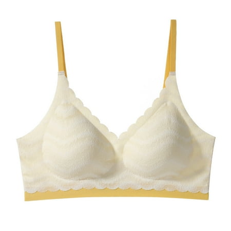 Mrasaso Big Sales! Workout Tops for Women Women Nylon Bra Fashion Women s Gradient Color Lace Wavy Wireless Fixed Cup Gathering Bra(1pc Underwear) Khaki|XL