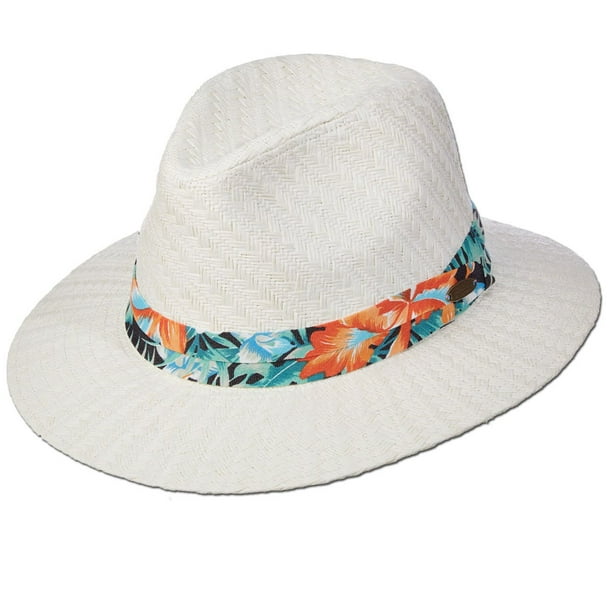 Panama Jack Tropical Ribbon Matte Toyo Straw Safari Sun Hat, 2 3/4 ...