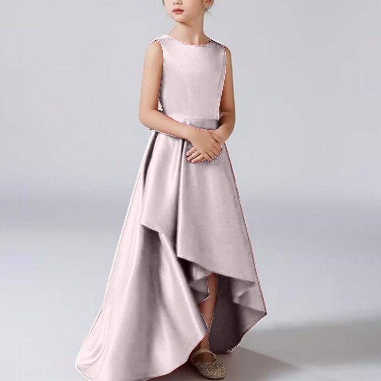 fit and flare dress age appropriate Enjocho Girls Flared A-Line Dress Sleeveless Solid Color Casual Pary Dress for Kids Twirl Long Dress Age 4-12 Years Tight Fitting Stretcy Daily Wear,
