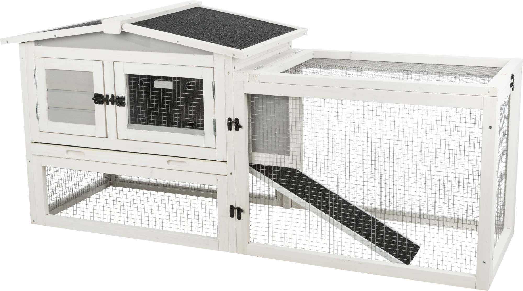 TRIXIE natura Insulated Rabbit Hutch with Large Run, Hinged Peaked Roof