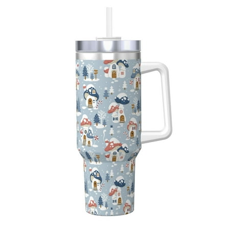 

Salouo cute Mushroom Village for 40oz Water Bottle with Handle & Flip Straw - Stainless Steel Vacuum Insulated Tumbler-Reusable Travel Coffee Mug- Gifts for Women & Men