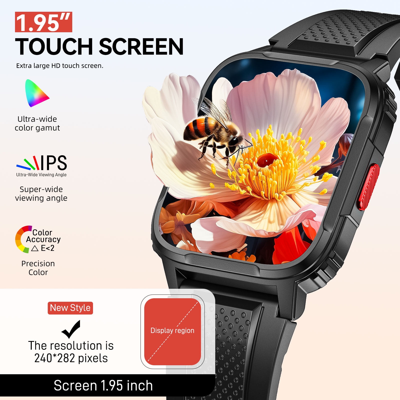 PAKRYS LW9 Smart Watch for Men 1.95" Touch Screen Smartwatch IP68 Waterproof Tracker Bluetooth Call Sport Watch Pedometer Outdoor Smartwatch for iOS Android, 1pc