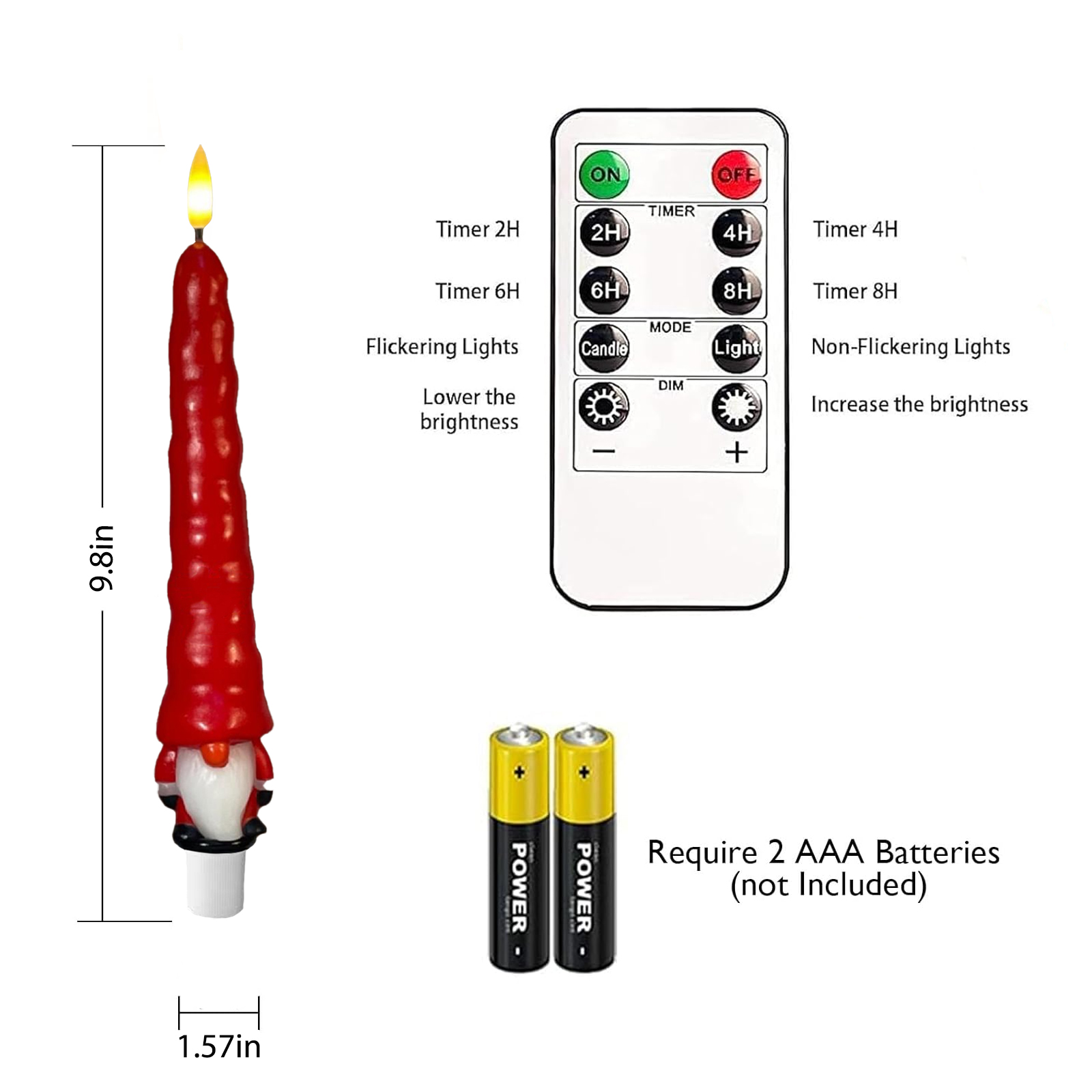 Christmas Flameless Candles, Flickering Santa Claus Taper Candles with Remote & Timer, Dimmable LED Candles Battery Operated, Real Wax Electric Candle Sticks for Tabletop Fireplace Christmas Decor