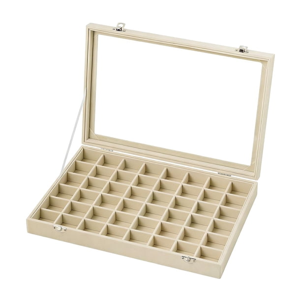 Organizador de joyas portátil y versátil con 48 compartimentos. Contenedor para regalos. Beige