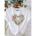 thumbnail image 6 of 1pc Women's Floral Heart Print T-Shirt, Casual Crew Neck Short Sleeve Knit Top, Regular Fit Summer Tee with Vibrant Rose & Flower Design, Y2K Style, Machine Washable, Ladies T Shirts, 6 of 8