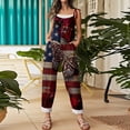 thumbnail image 4 of Women Linen Overalls 4th of July Spaghetti Strap Flag Star 250th year Print Jumpsuit Loose Fit Romper Wide Leg Pants Red 4XL, 4 of 4