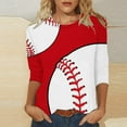 thumbnail image 2 of 3/4 Sleeve Tops for Women Baseball Print Trendy Dressy Crew Neck Blouses Plus Size Casual 2024 Summer T-Shirts, 2 of 5