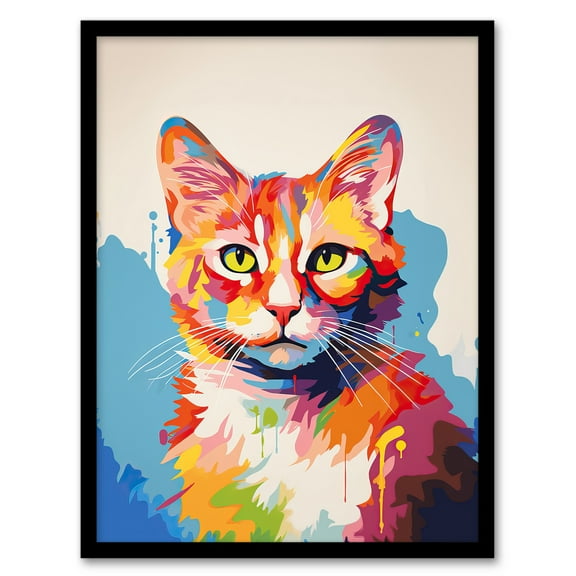Ginger Cat Lover Gift Pet Portrait Colourful Artwork Painting Art Print Framed Poster Wall Decor 12x16 inch