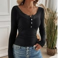 thumbnail image 6 of Bovemsi Y2K Long Sleeve T Shirt Lace Trimmed Open Collar Slim Fit Base Shirt Top for An Y2K Style, Black Summer Women's Long Sleeve T-Shirts, S, 6 of 9