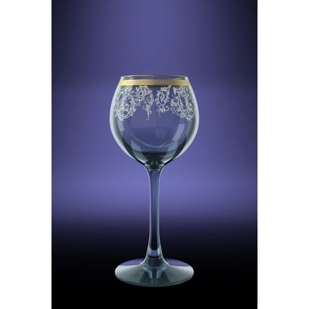 Long Stemmed Red Wine Glasses Crystal Goose TL40-1689, 7-Ounce Wine Glasses with Golden Trim, Floral Design Gold-Plated Red White Wine Glasses on a Long Stem, 6-Piece Set ()