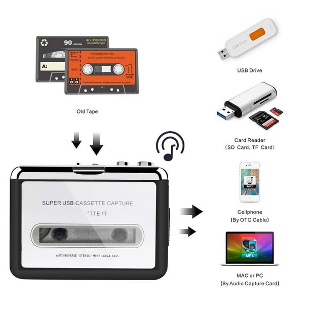 Lecteur de cassette Cassette MP3 Convertisseur Rétro Walkman Auto Reverse  Lecteur de cassettes Audio Portable Lecteur de CD Convertisseur