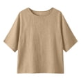 thumbnail image 5 of Ltctricy Womens Cotton Linen Tops Loose Fit 3/4 Sleeve Shirts Crew Neck Basic T Shirts Beach Vacation Clothes, 5 of 5