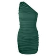 thumbnail image 5 of Bigersell Tank Top Dress Women's Soild One-Shoulder Ruched Sleeveless Skinny Mini Short Dress Big & Tall Bodycon Dress Style 776, Female Mid-Length Dresses Green XS, 5 of 7
