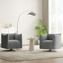 BELLEZE Swivel Barrel Chair, Modern Upholstered Corduroy Accent Chair, 360-Degree Swivel Armchair, Comfy Single Sofa Chair for Living Room, Bedroom Corner, Reading Nook [Set of 2] - Havana (Grey)