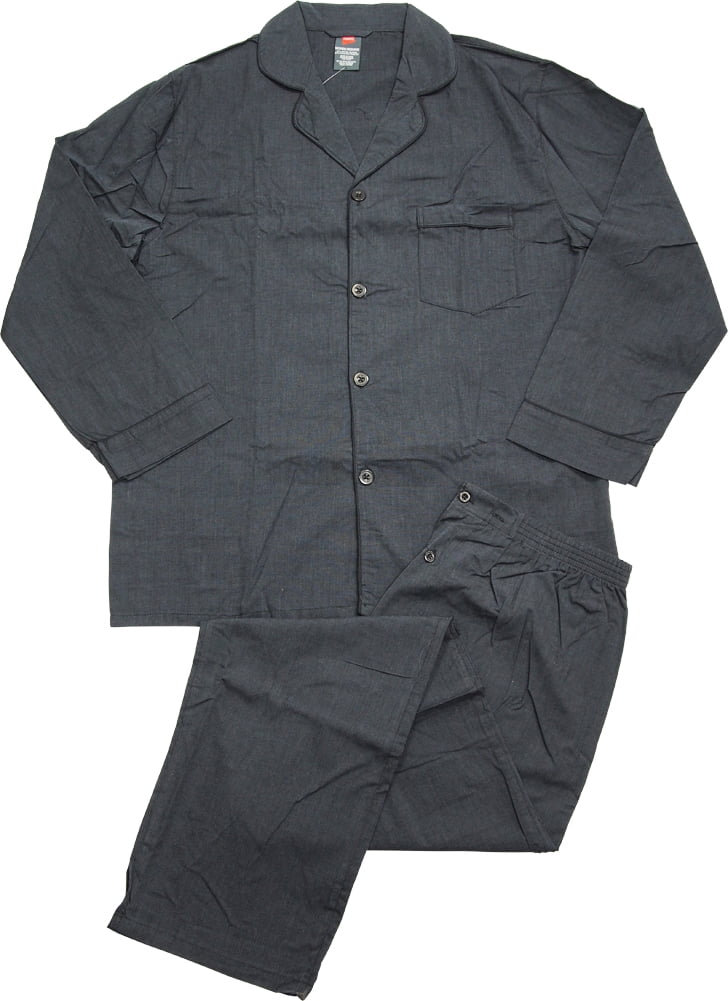 Hanes Mens Broadcloth Adult Male Cotton Blend Pajama Set Black 2XL ...