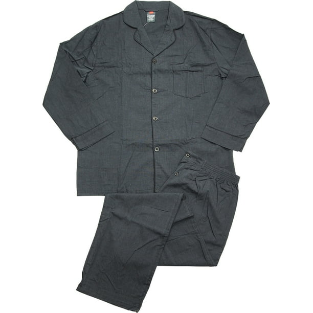Hanes Mens Broadcloth Adult Male Cotton Blend Pajama Set Black 2XL