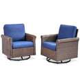 thumbnail image 2 of PARKWELL Patio Wicker Swivel Glider Chairs Set of 2,Outdoor Swivel Rocking Lounge Chair with No-Slip Cushions Deep Seat High Back,Swivel Rocker Armchair for Porch Balcony Backyard,Brown/Blue, 2 of 9