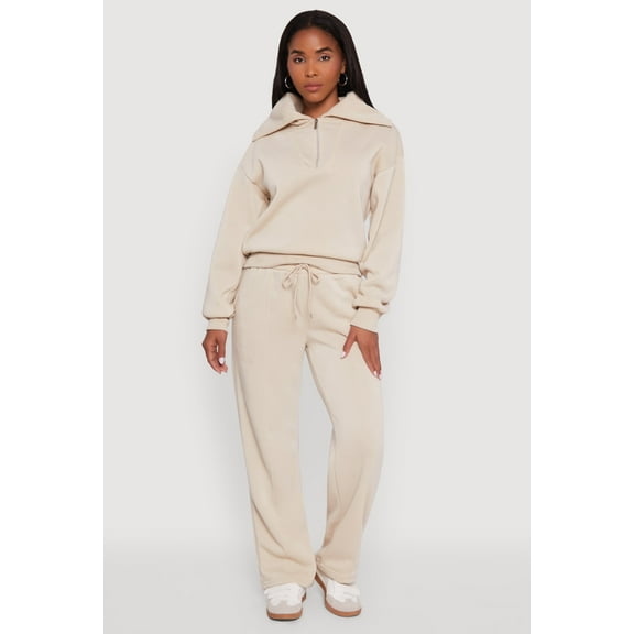 Womens Fleece Collared Quarter Zip Pullover Sweatshirt