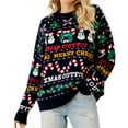 thumbnail image 2 of Suéter Navideño de Larga con Cuello Redondo y Estampado de Copos de Nieve para Mujer, de Talla Grande, Tejido de Punto Suave Azul Marino L, 2 of 9