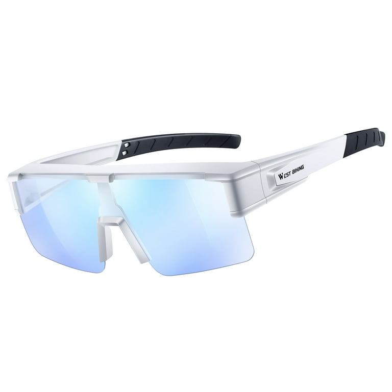 West Biking Wrap-around Photochromic Sunglasses for Men Women Sports  Glasses, White Frame Colorful Lens 