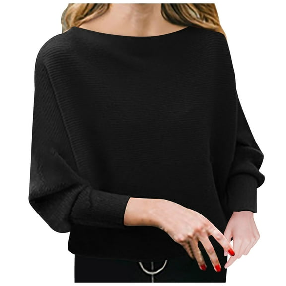 Hpapadks Pullover Sweaters for Women Solid Color Knit Sweaters Fall Long Sleeve Casual Loose Pullovers Womens Sweater Black A